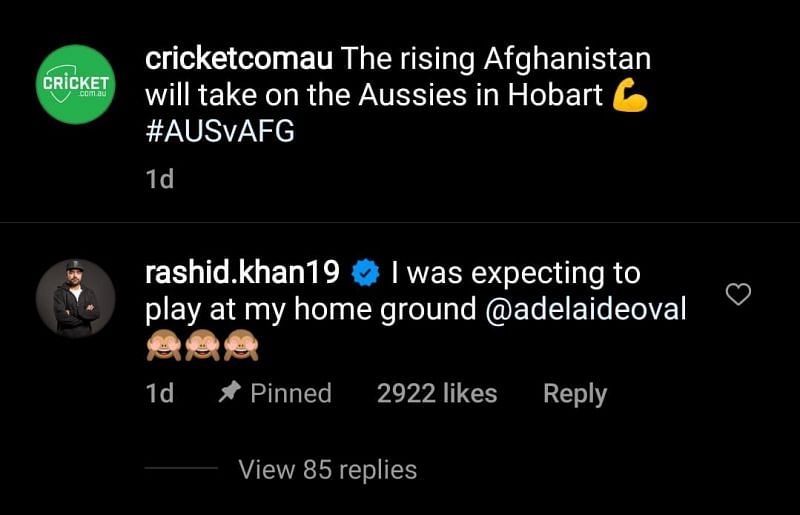 Cricket.com.au has pinned this comment on the post